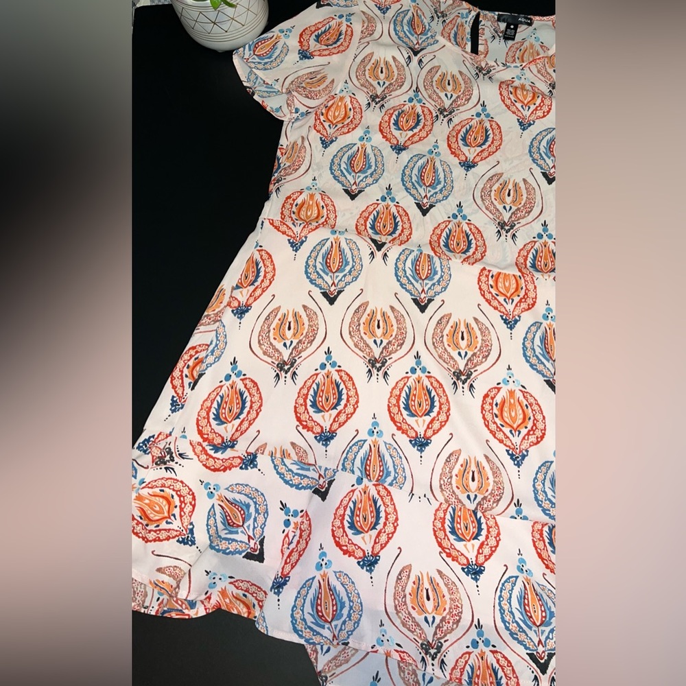 Aqua Pink Paisley Floral Type Print Dress Size Medium Like New